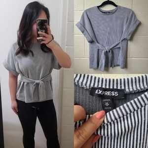 Express Front Tie Black and White Short Sleeve Top